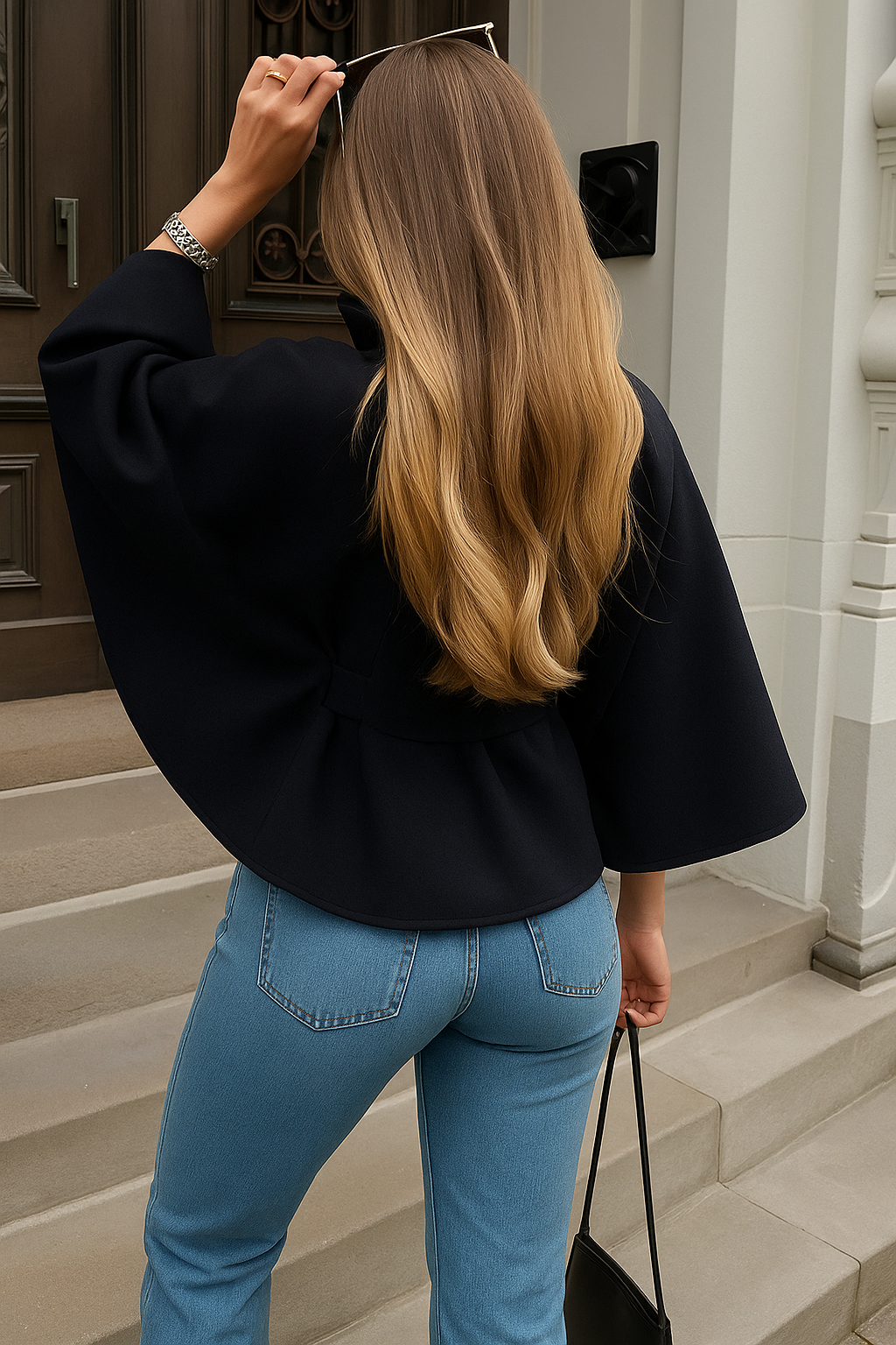 Women's Cape Coat with Belt and Button Closure 10