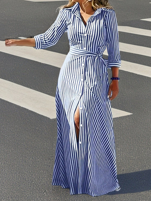 Tiffany | Casual Long Sleeve Striped Print Dress 2