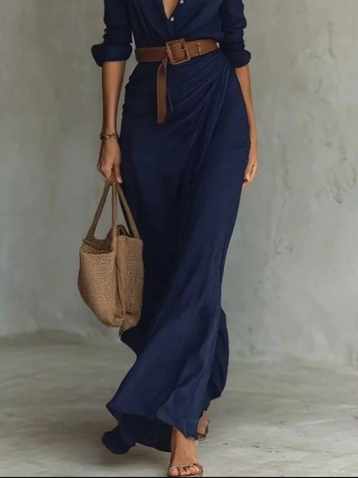 Verity | Elegant Belted Long Sleeve Maxi Dress 12