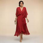 Verenia | Elegant V-Neck Flowy Sleeve Dress 9