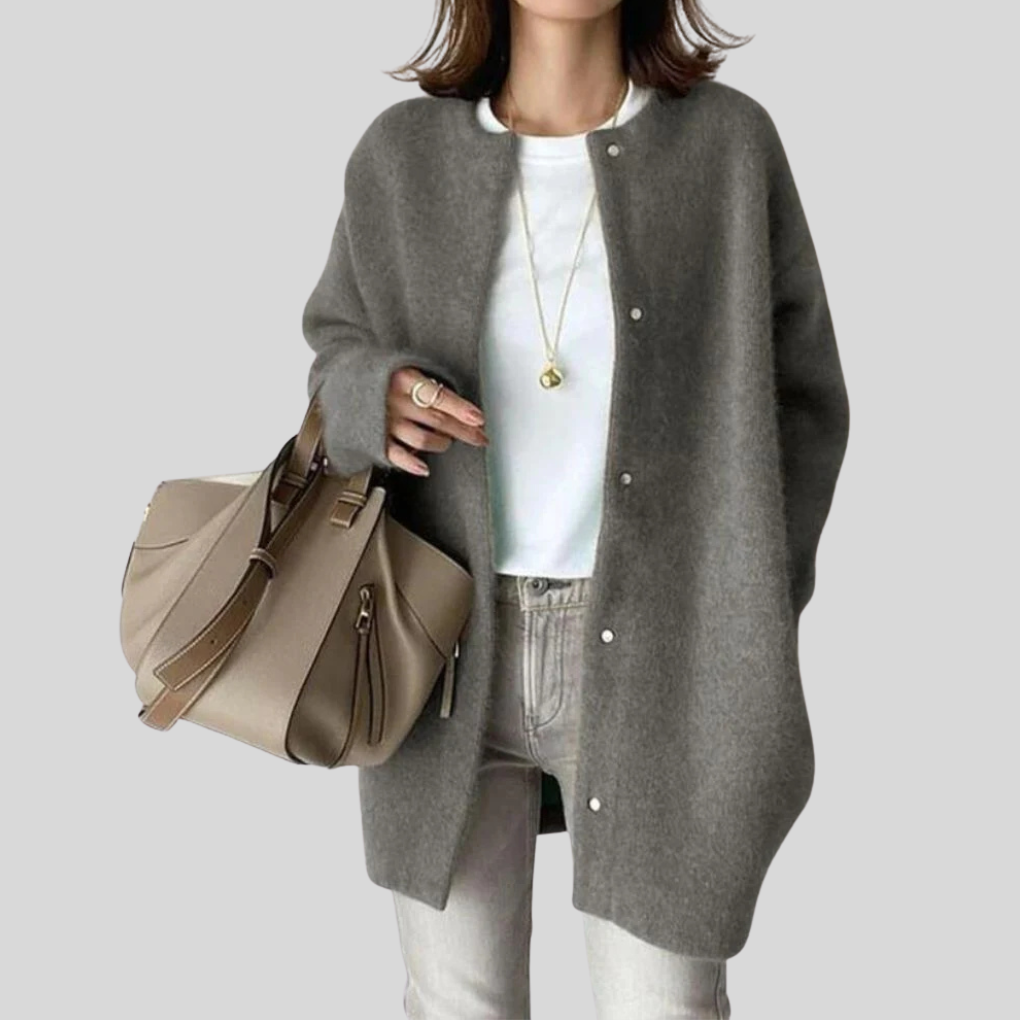 Women's Button-Front Cardigan with Ribbed Cuffs 1