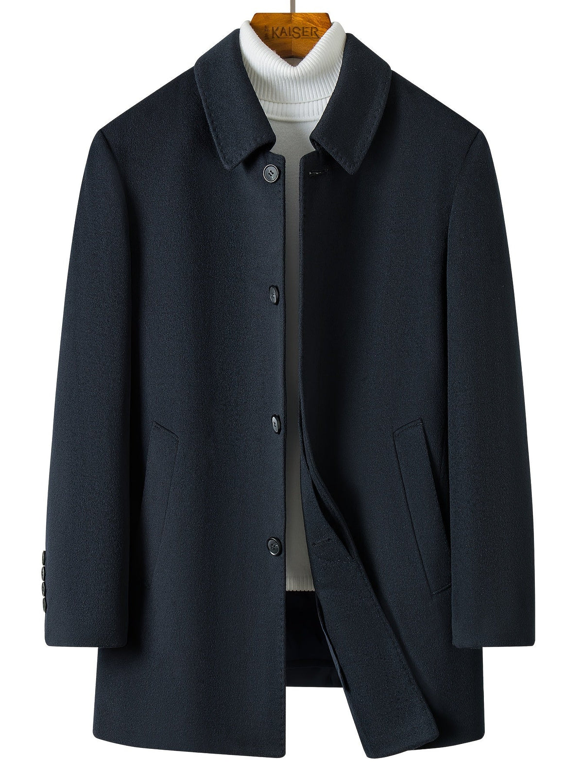 Men's Button-Front Overcoat Collar Pockets 1