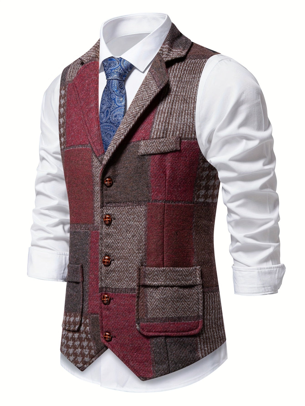 Benedict | Patchwork Vest with Herringbone Pattern 7