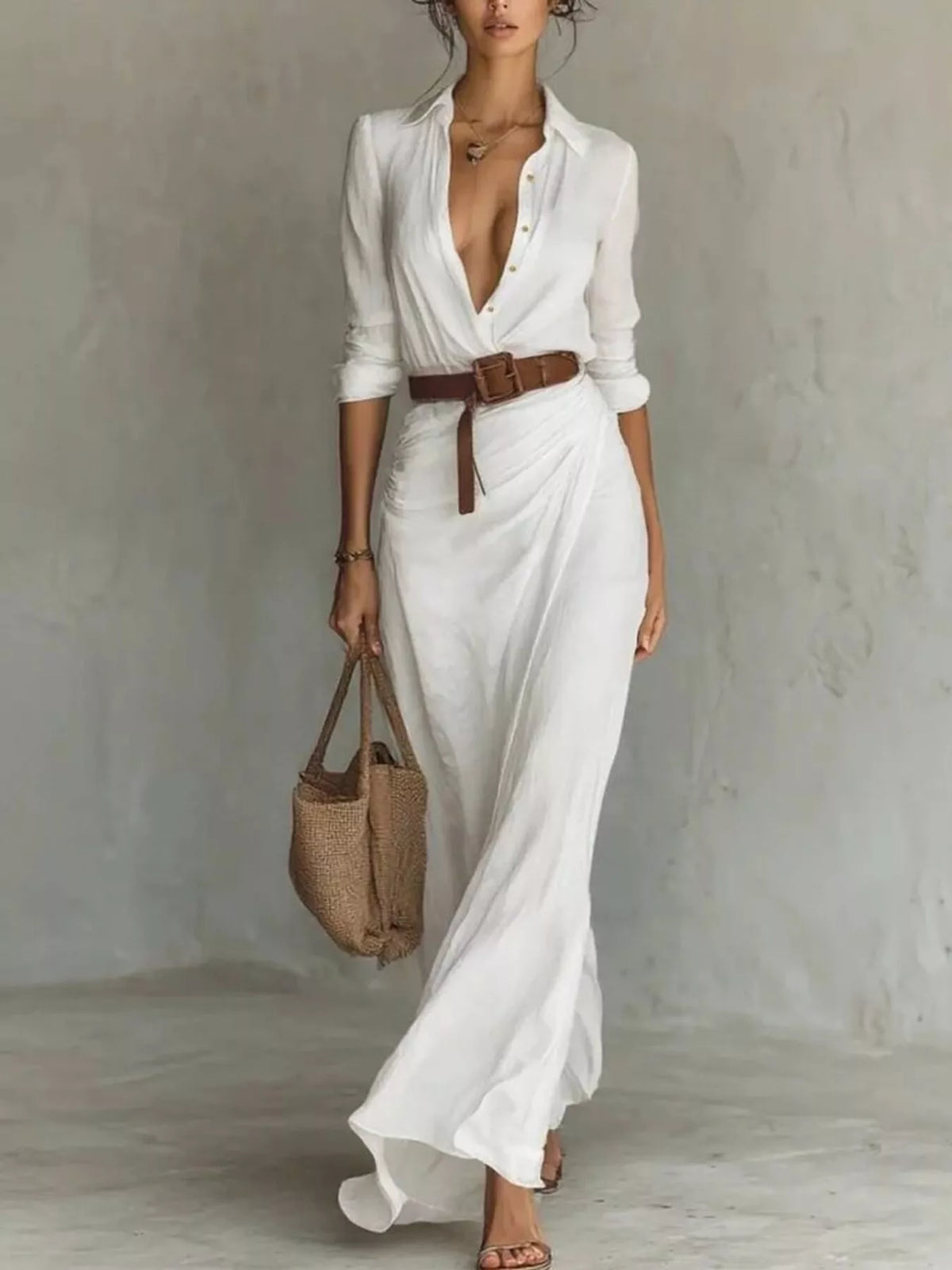 Verity | Elegant Belted Long Sleeve Maxi Dress 7