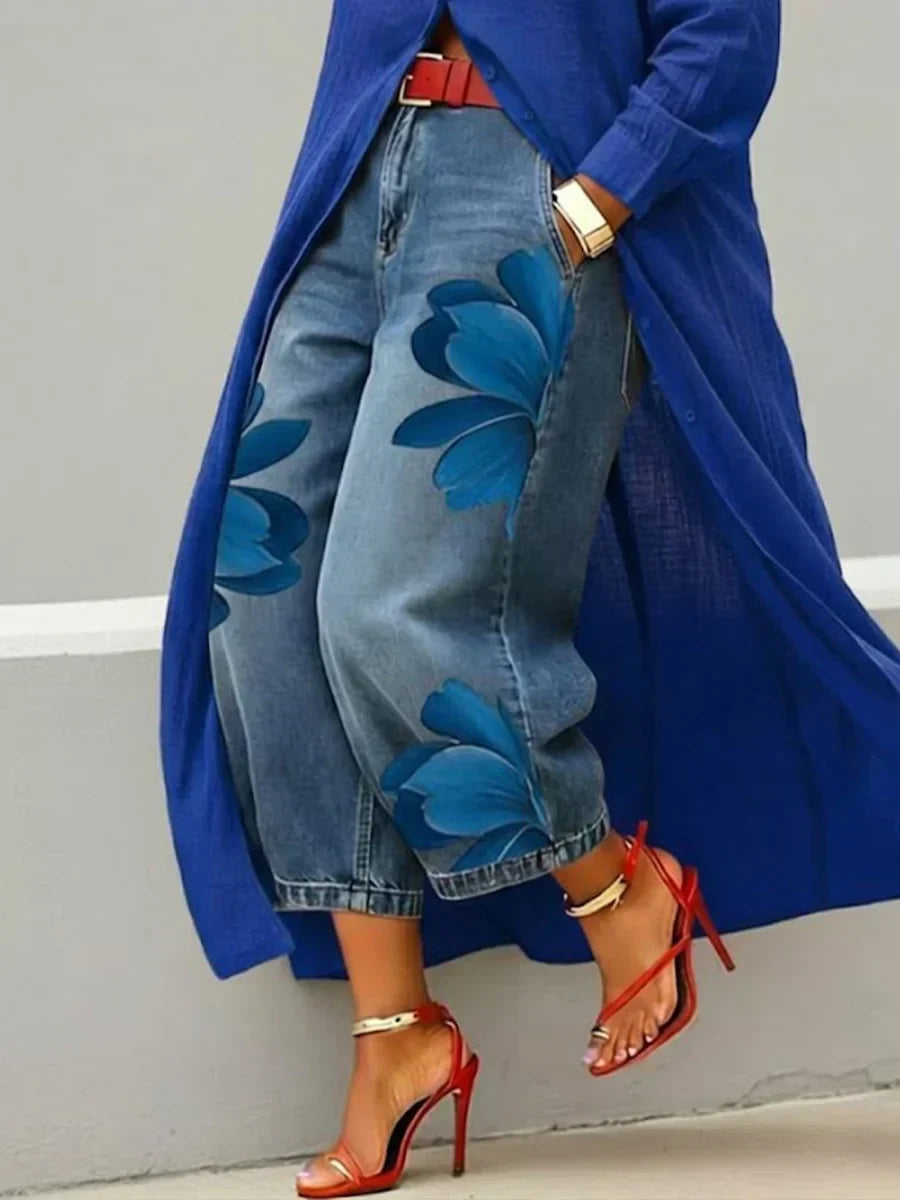 Mallory |  Stylish Shirt Dress and Floral Jeans Set 5