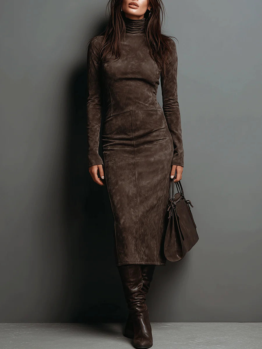 Maisie | Elegant Suede High Neck Dress 1