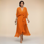 Verenia | Elegant V-Neck Flowy Sleeve Dress 10