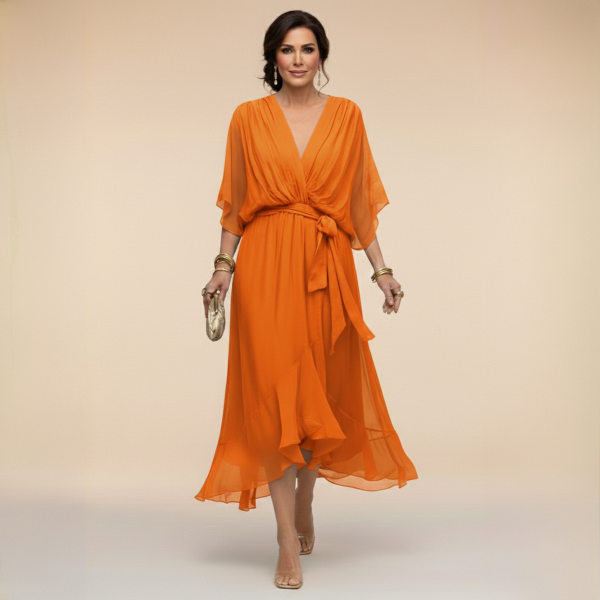 Verenia | Elegant V-Neck Flowy Sleeve Dress 10