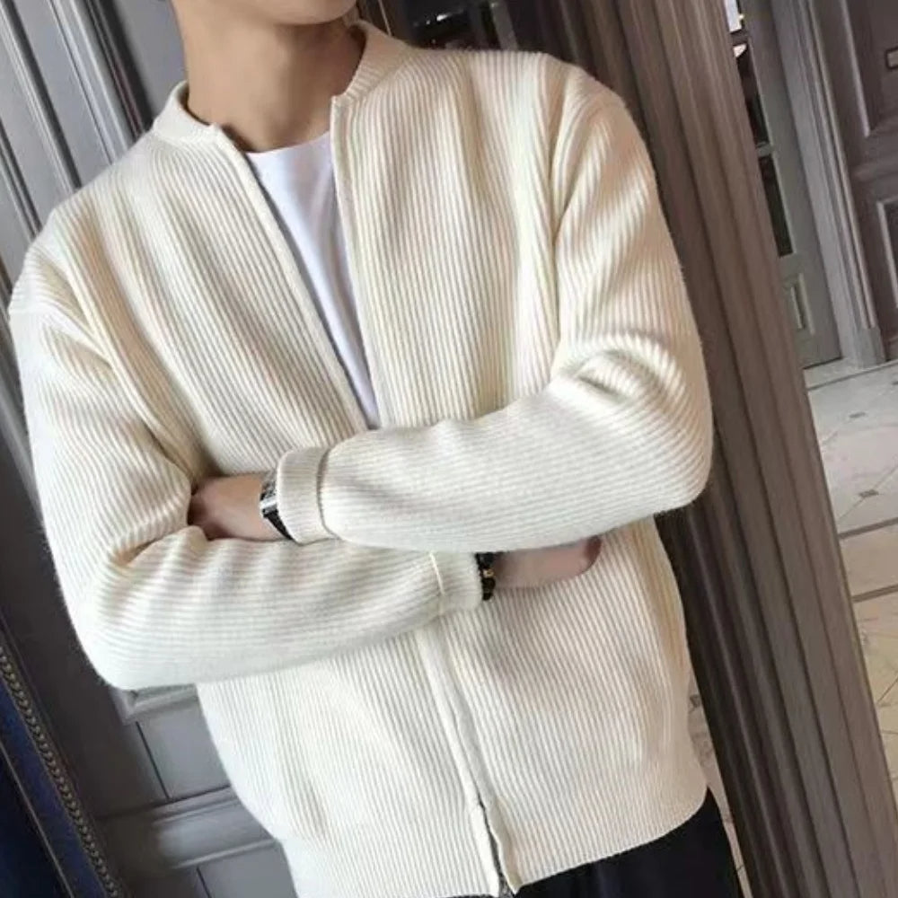 Men's Ribbed Zip-Front Cardigan with Loose Fit 3