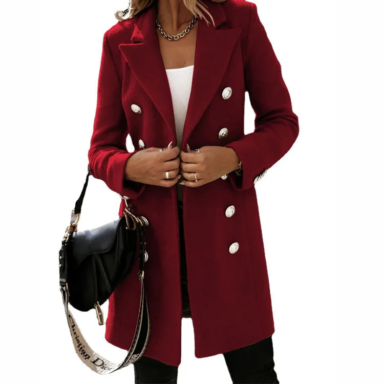 Women's Double-Breasted Long Coat with Lapel Collar 4