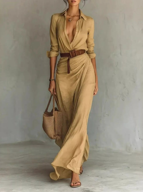 Verity | Elegant Belted Long Sleeve Maxi Dress 1