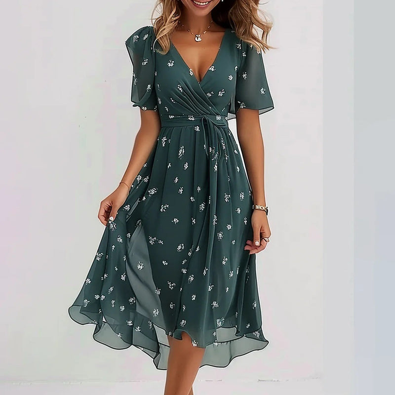 Gwyneth | Elegant Short Sleeve Printed Dress 2