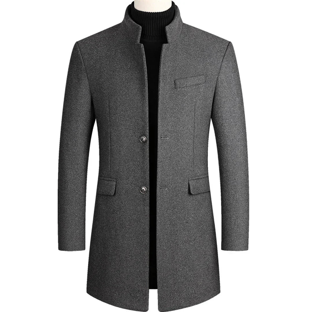 Men's Stand Collar Overcoat with Button Closure 3