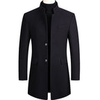 Men's Stand Collar Overcoat with Button Closure 2