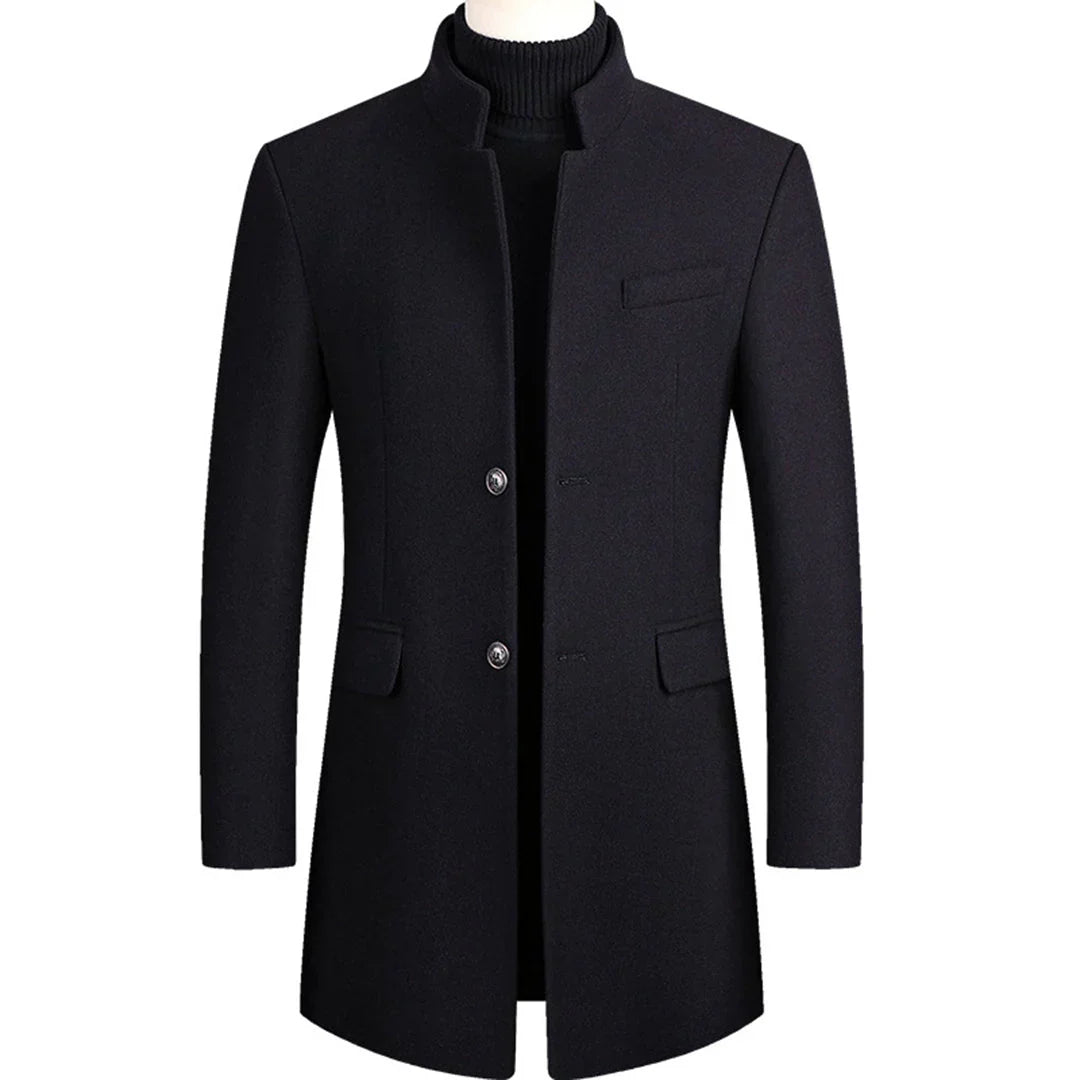 Men's Stand Collar Overcoat with Button Closure 2