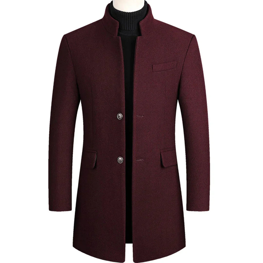 Men's Stand Collar Overcoat with Button Closure 1