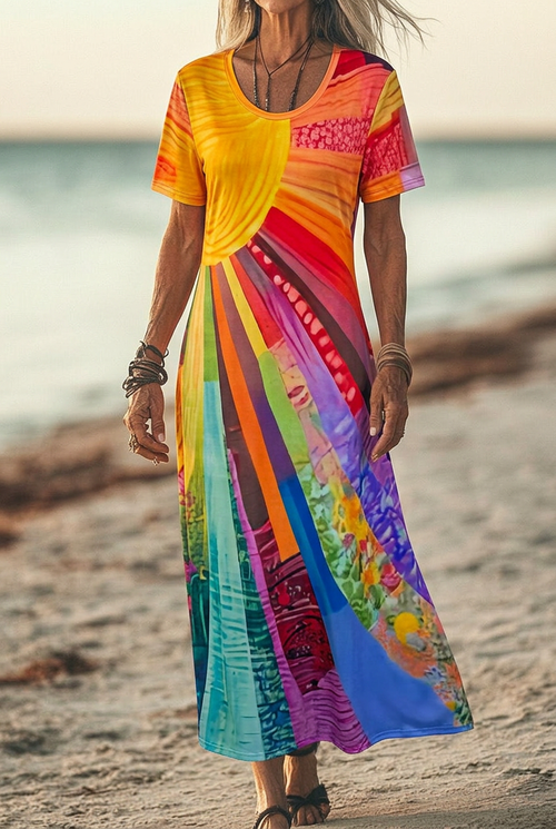 Alicia | Elegant Bohemian Sun Design Dress 1
