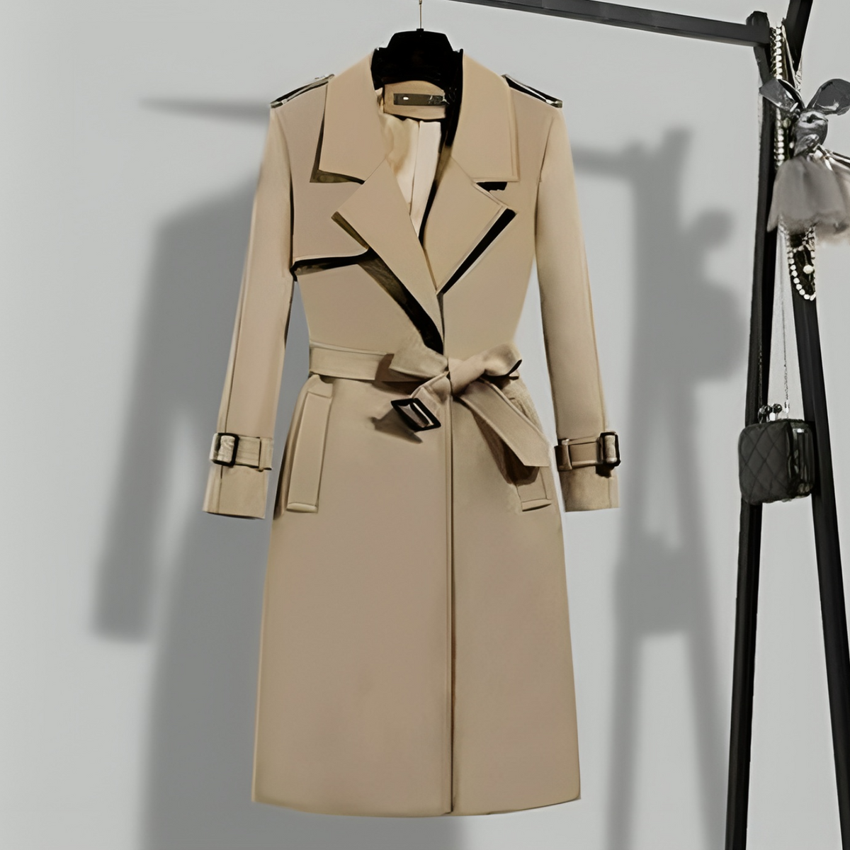 Women's Belted Trench Coat with Notched Lapels for Spring 1