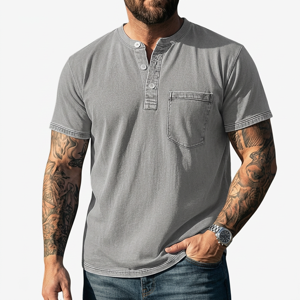 Arnel | Men’s Washed Henley Short Sleeve Pocket T-Shirt 1