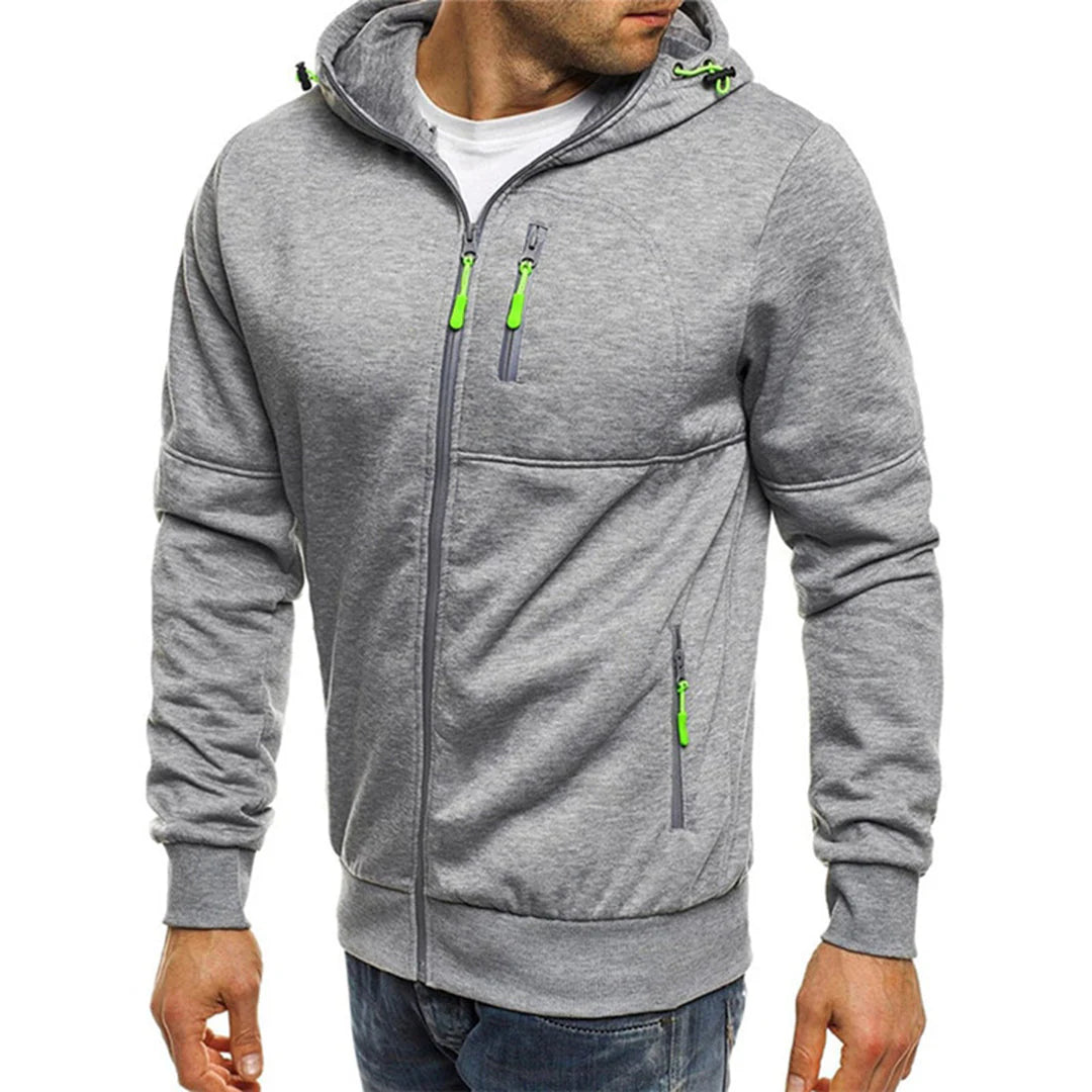 Men's Zip-Up Fleece Hoodie with Contrast Accents 3