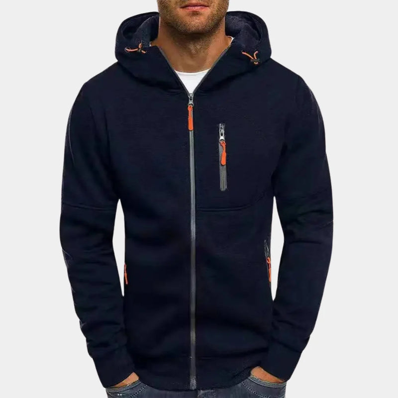 Men's Zip-Up Fleece Hoodie with Contrast Accents 11
