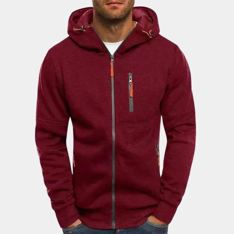 Men's Zip-Up Fleece Hoodie with Contrast Accents 6