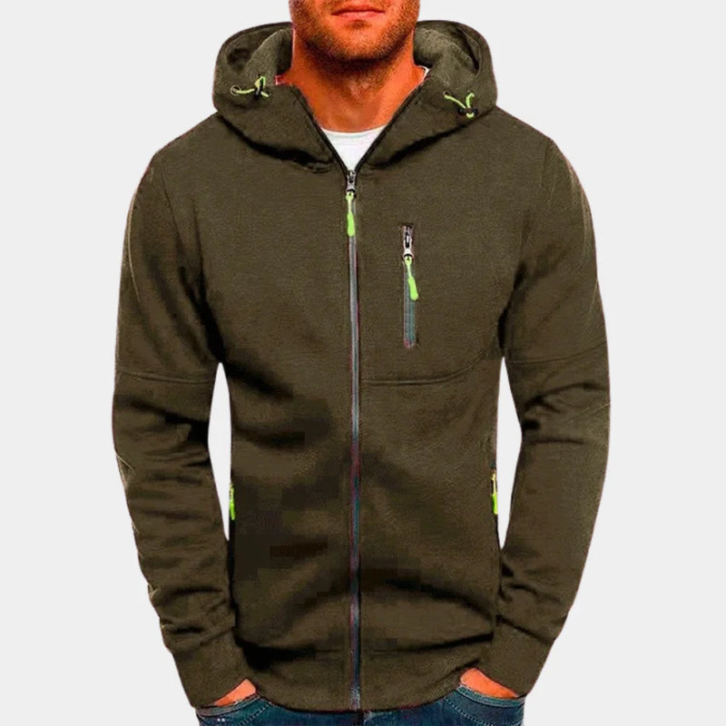 Men's Zip-Up Fleece Hoodie with Contrast Accents 8