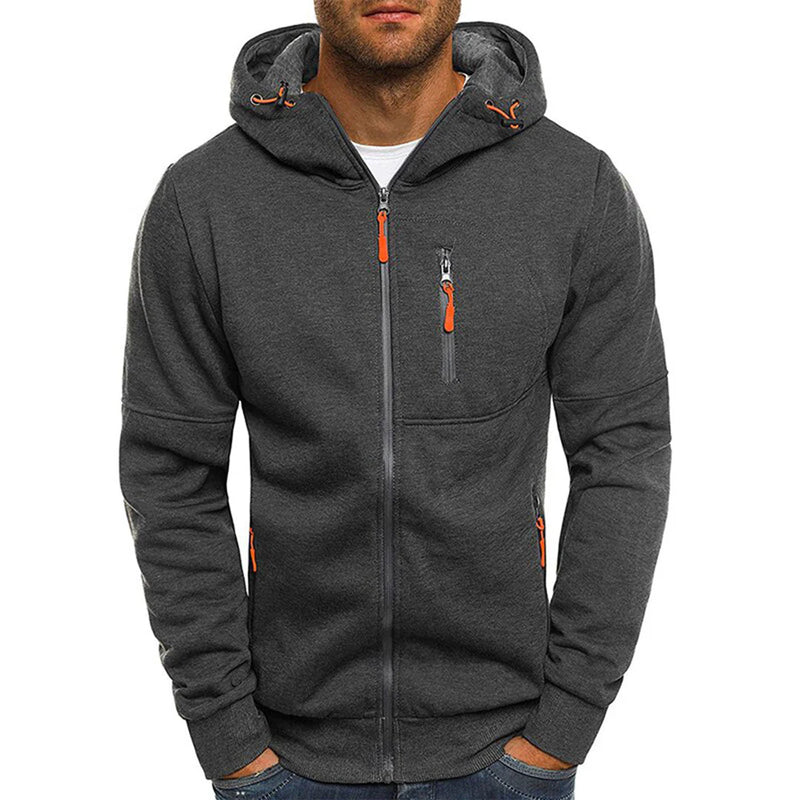 Men's Zip-Up Fleece Hoodie with Contrast Accents 2