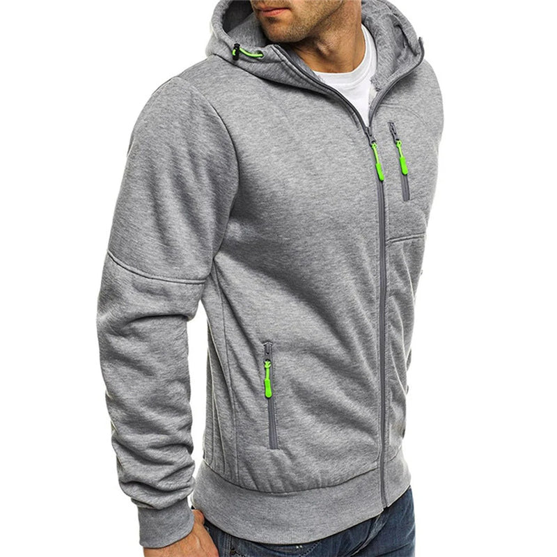 Men's Zip-Up Fleece Hoodie with Contrast Accents 10