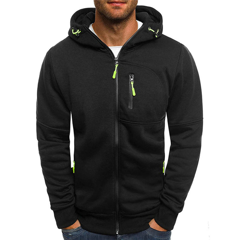 Men's Zip-Up Fleece Hoodie with Contrast Accents 1