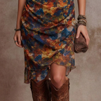 Aveline | Abstract Print Wrap V-Neck Ruched Midi Dress 4