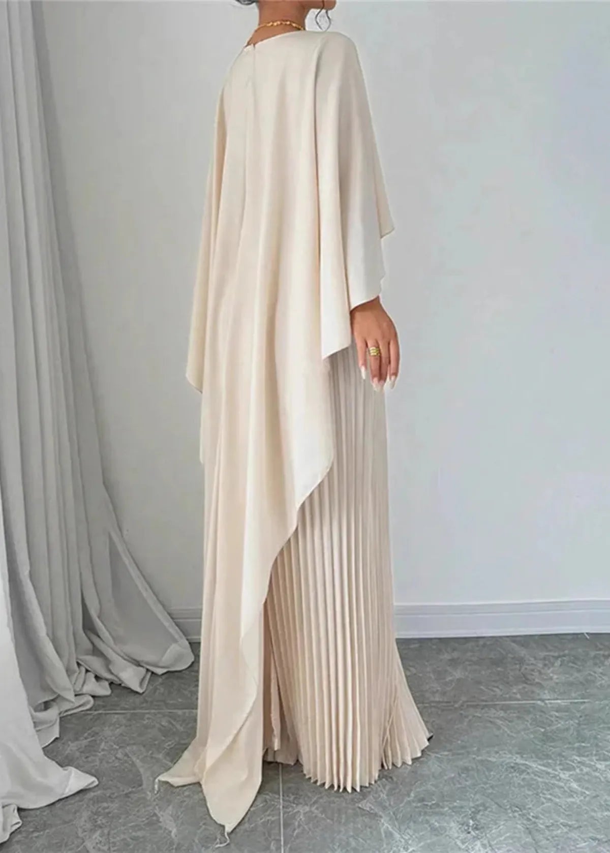 Makayla | Stylish Pleated Cape Maxi Dress 2