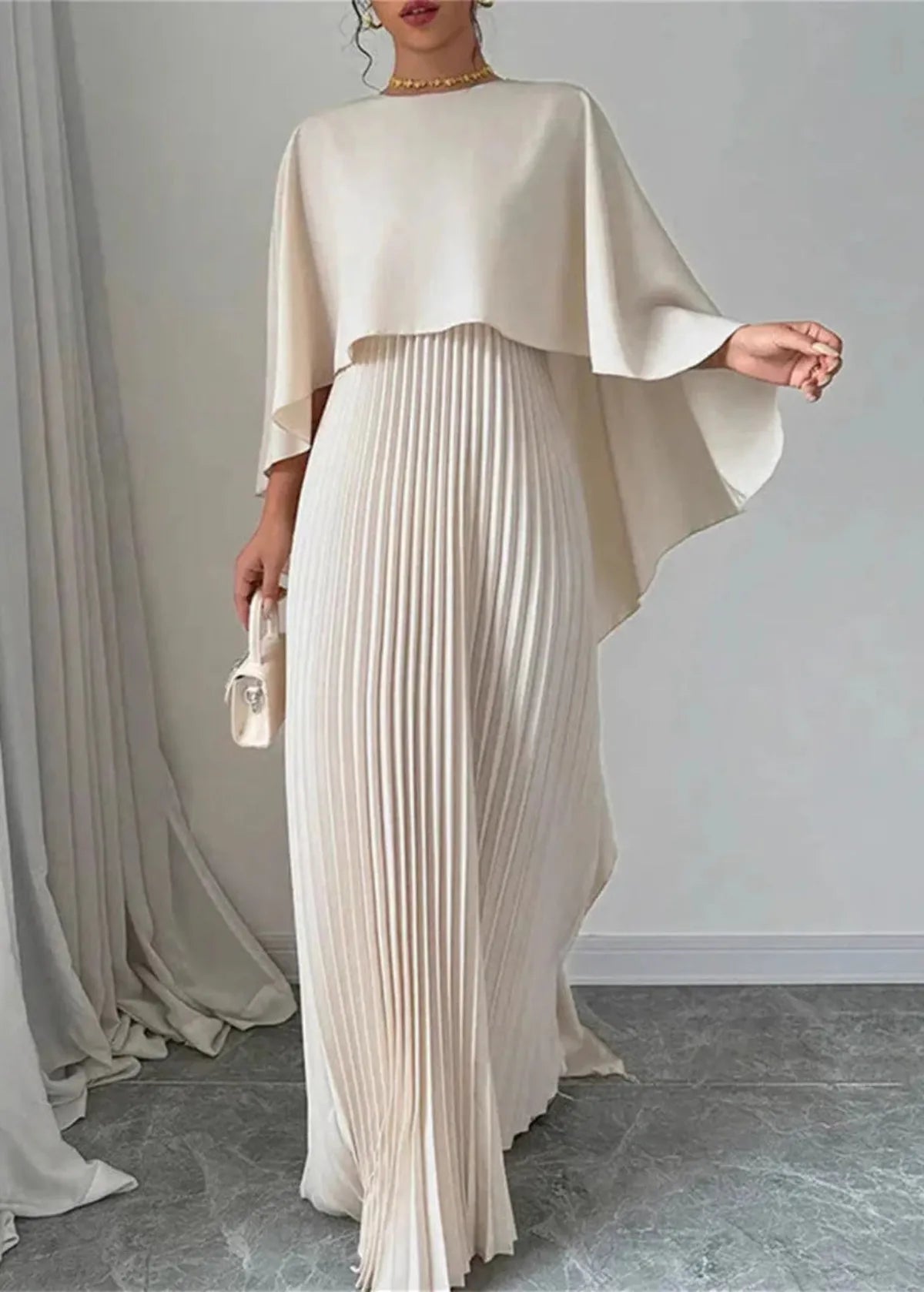 Makayla | Stylish Pleated Cape Maxi Dress 1