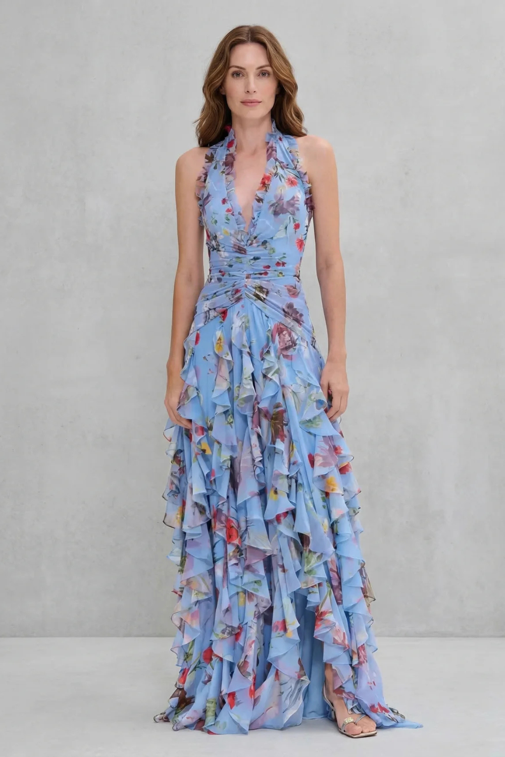Ravellu Delilah — Blue floral halter maxi dress