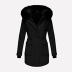 Women's Hooded Parka Jacket with Faux Fur Trim and Flap Pockets 2