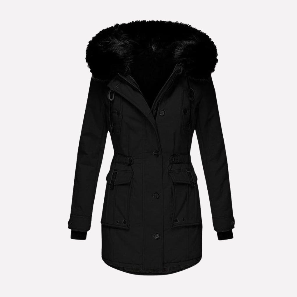 Women's Hooded Parka Jacket with Faux Fur Trim and Flap Pockets 2