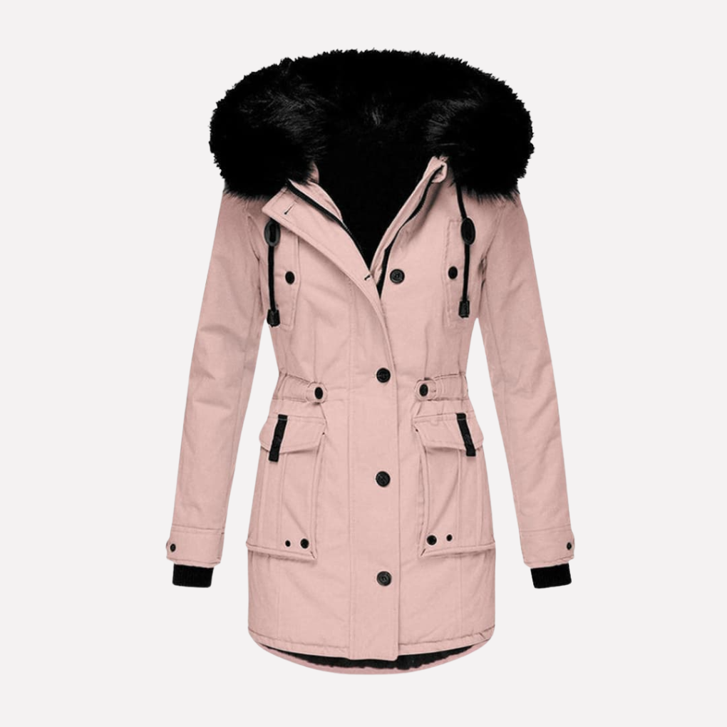 Women's Hooded Parka Jacket with Faux Fur Trim and Flap Pockets 4