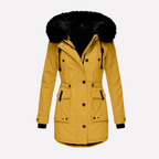 Women's Hooded Parka Jacket with Faux Fur Trim and Flap Pockets 6