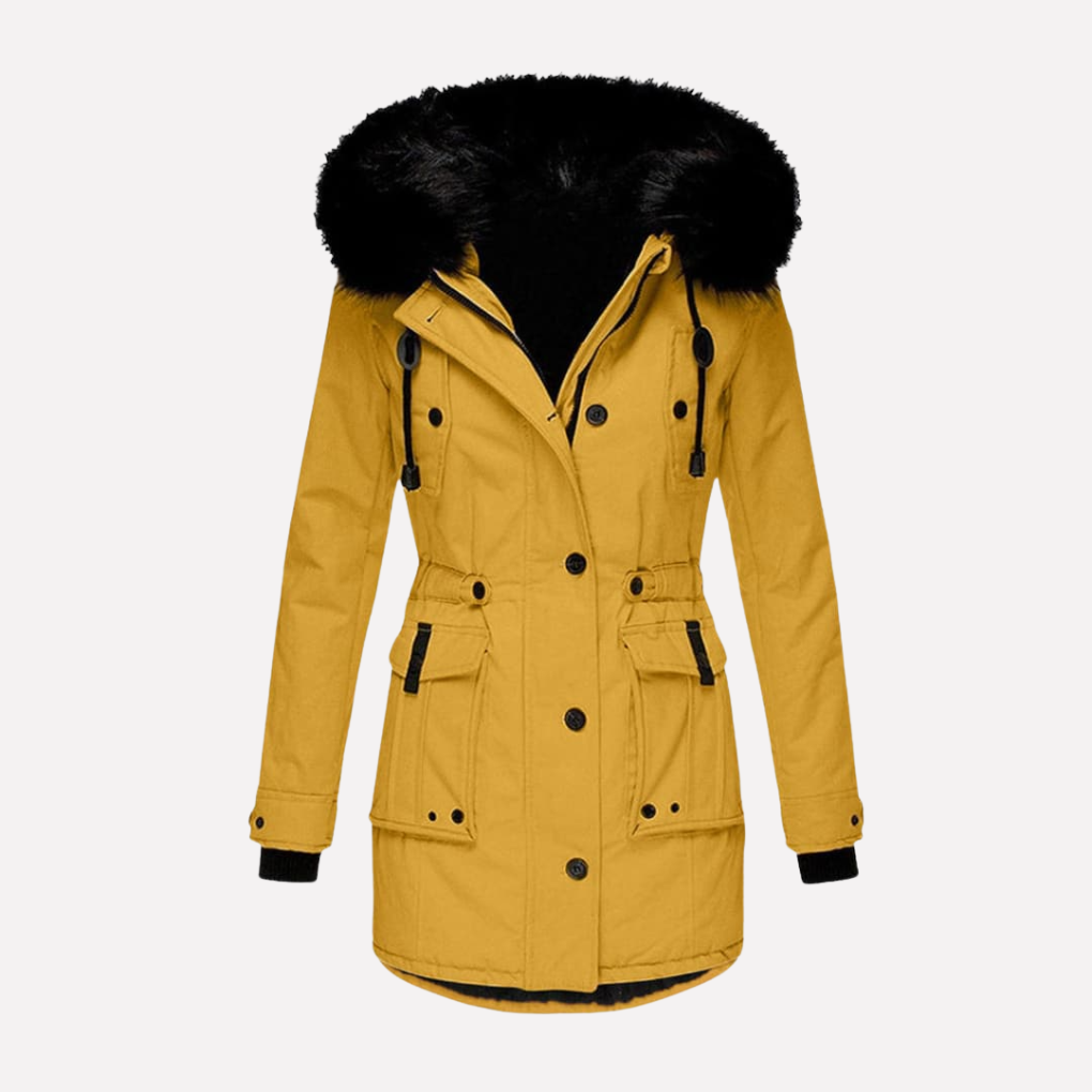Women's Hooded Parka Jacket with Faux Fur Trim and Flap Pockets 6