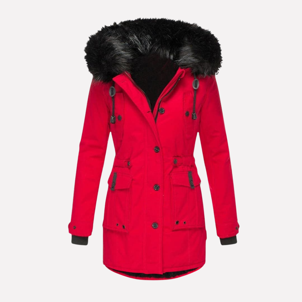 Women's Hooded Parka Jacket with Faux Fur Trim and Flap Pockets 5