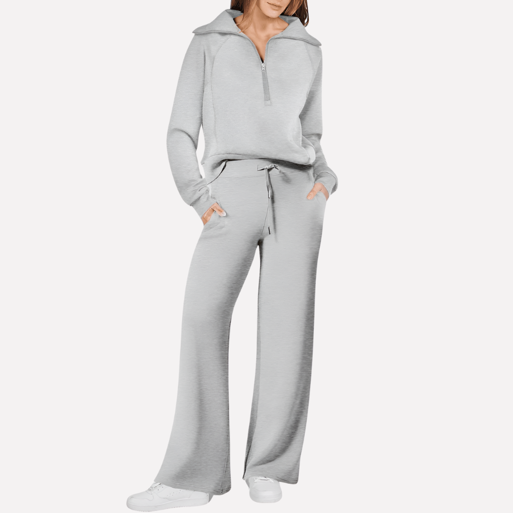 Women's Half-Zip Hoodie and Wide-Leg Lounge Set 2