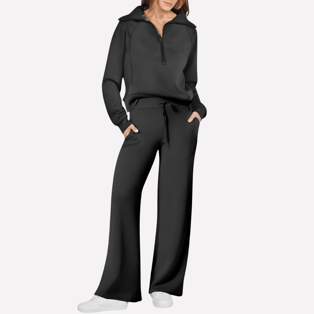 Women's Half-Zip Hoodie and Wide-Leg Lounge Set 4