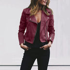 Women's Biker Jacket with Lapel Collar and Zip Front 3
