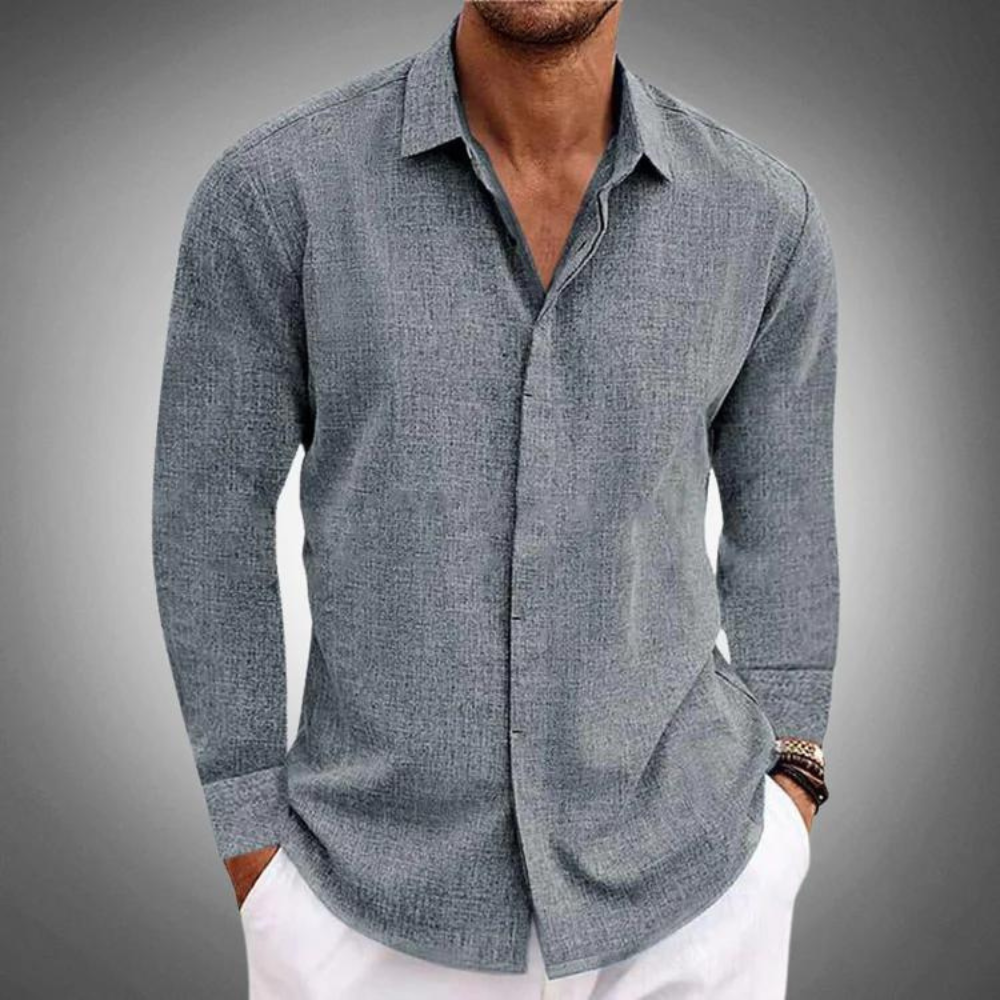 Men's Long Sleeve Shirt with Spread Collar and Button Closure 2