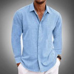 Men's Long Sleeve Shirt with Spread Collar and Button Closure 3
