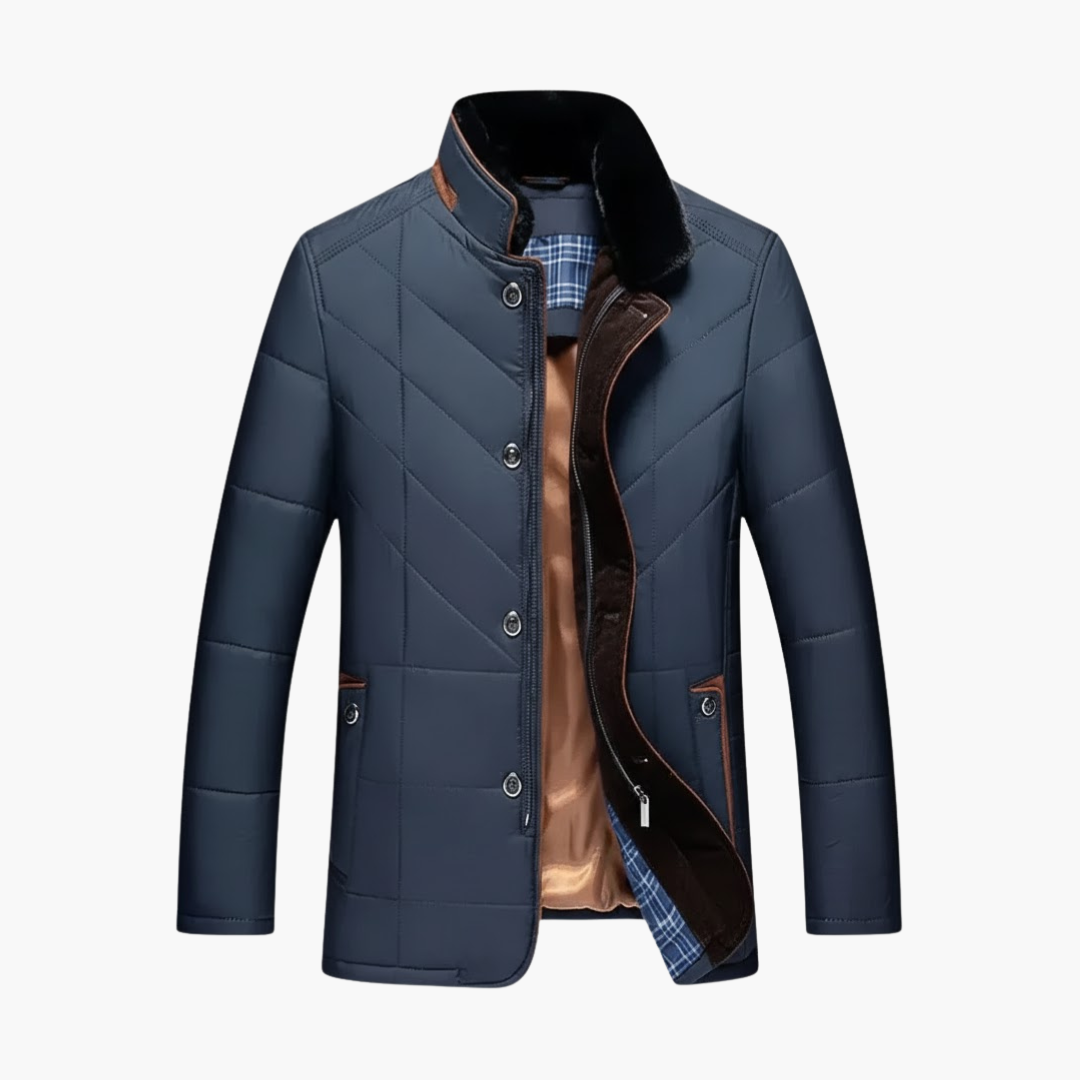 Men's Quilted Jacket Stand Collar Button Front 1