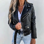 Women's Cropped Biker Jacket with Asymmetric Zip Front 1