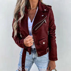 Women's Cropped Biker Jacket with Asymmetric Zip Front 2