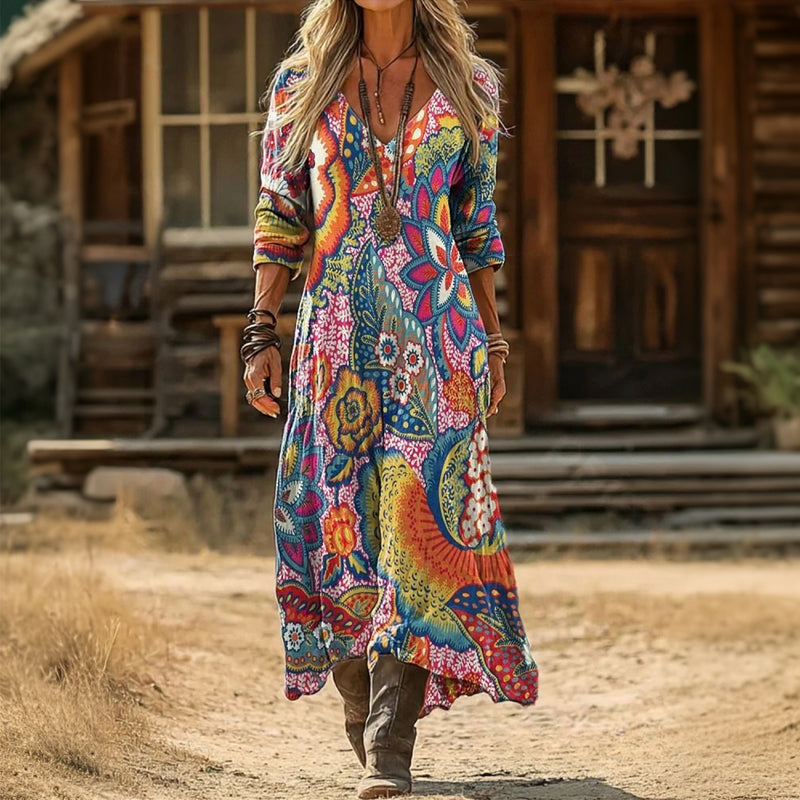 Natalie | Vintage Multicolor Long Sleeve Dress 1