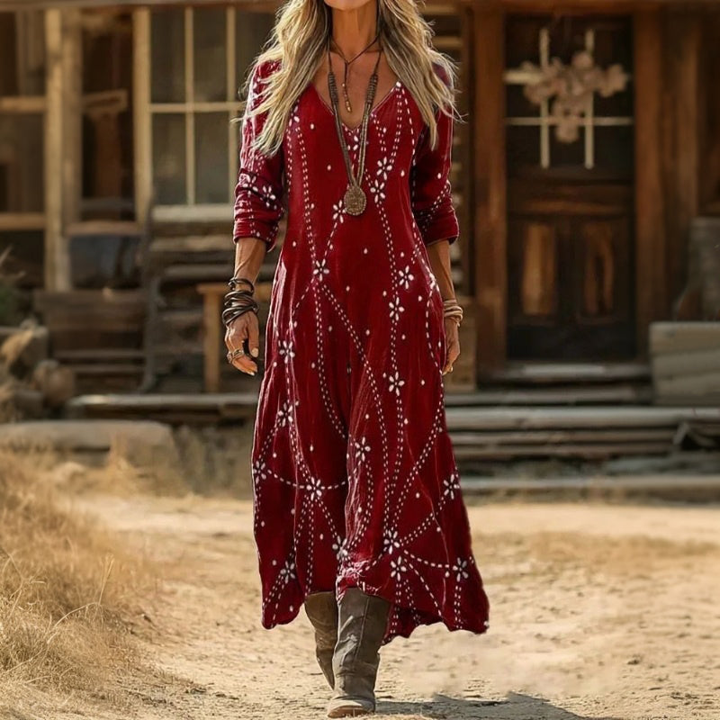 Yolanda | Vintage Wine Red Long Sleeve Dress 2